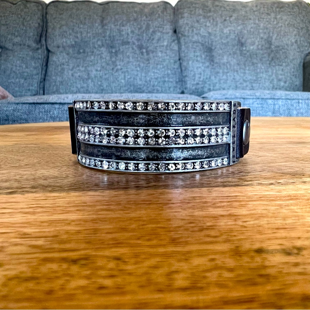 Jewel Kade Pewter, Rhinestone And Leather Bracelet.
